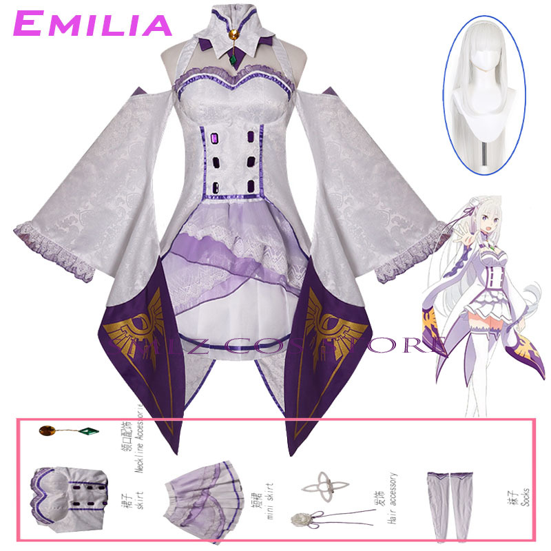 Emilia Cosplay Anime Re Zero K - Anime Cosplay Outfit 评论和价格